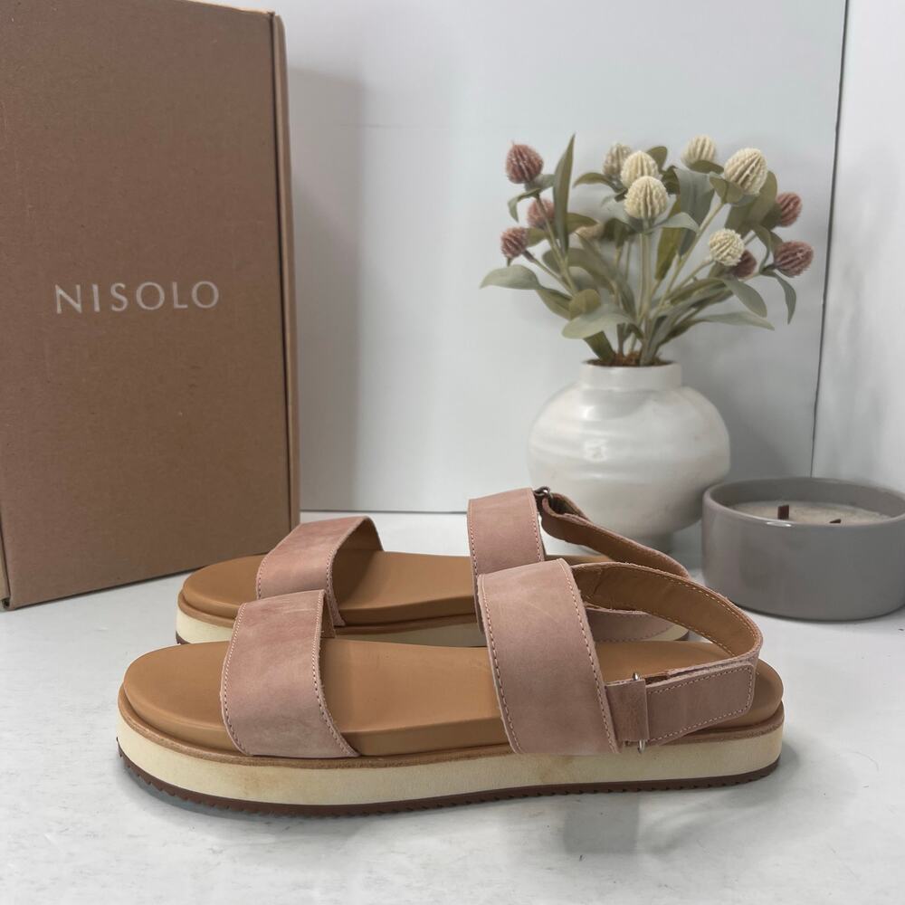 Nisolo Go-To Flatform Leather Strappy Sandals Desert Rose Women's 10 NWB FLAW